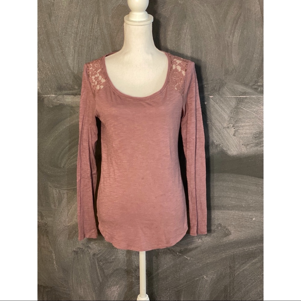 Maurices Mauve Lace Purple Shoulder Long Sleeve Tee